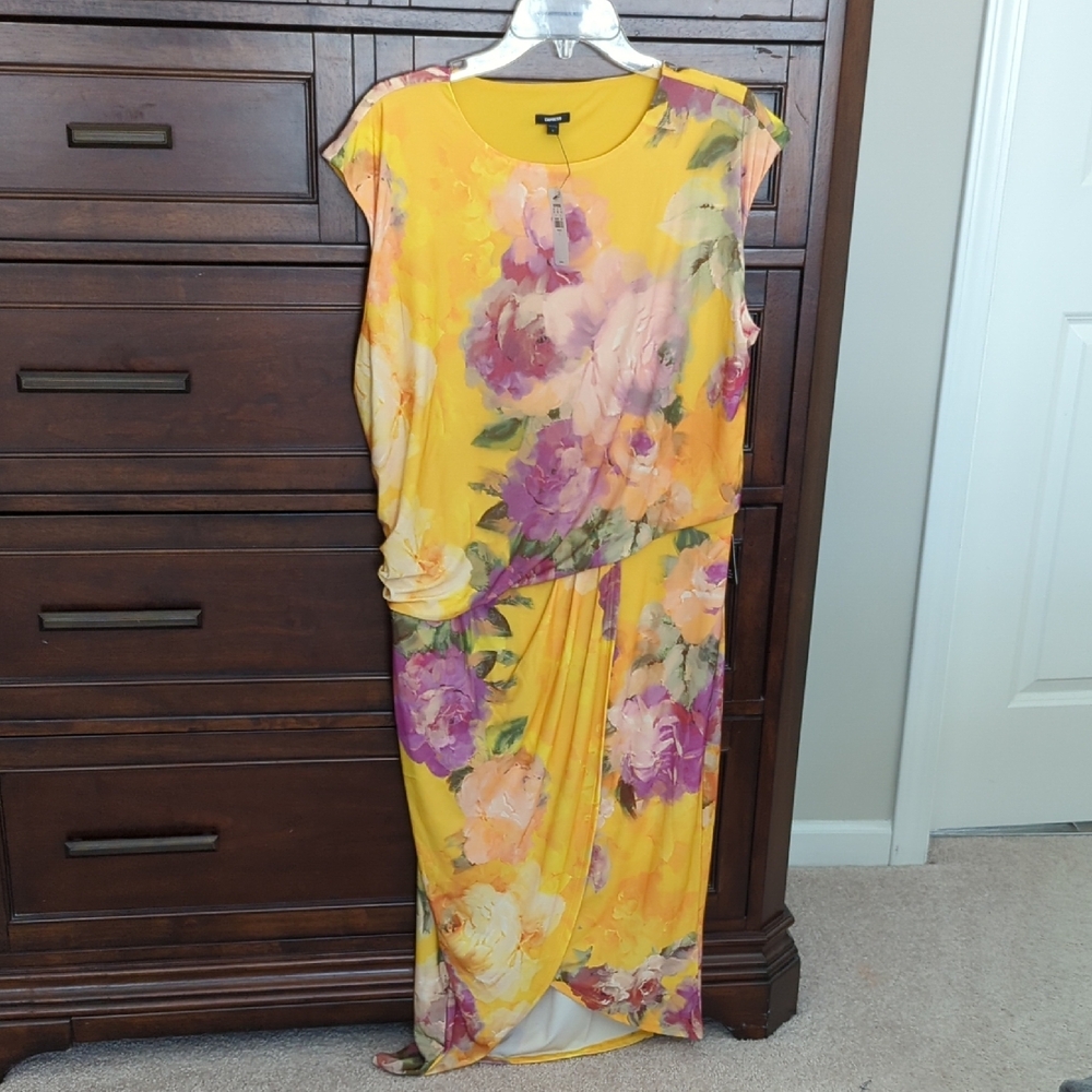 Express Asymmetrical Yellow and Purple Sheath Dress